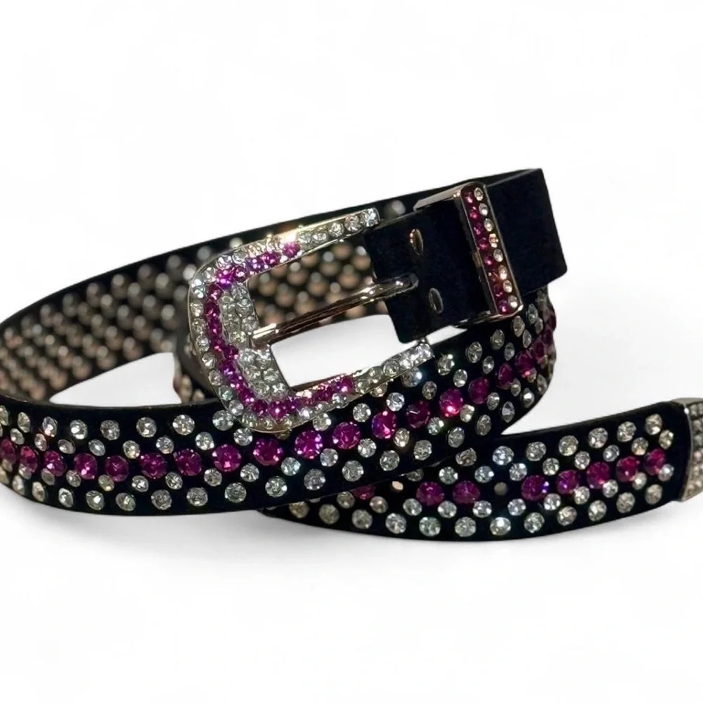Bling, Bling, Western, Biker, Rhinestone Encrusted Black Leather W1.25, L42.5